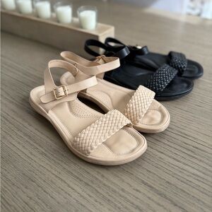 Womens Sandals Braided Strappy shoes Memory Foam insole beige and black 8 intini